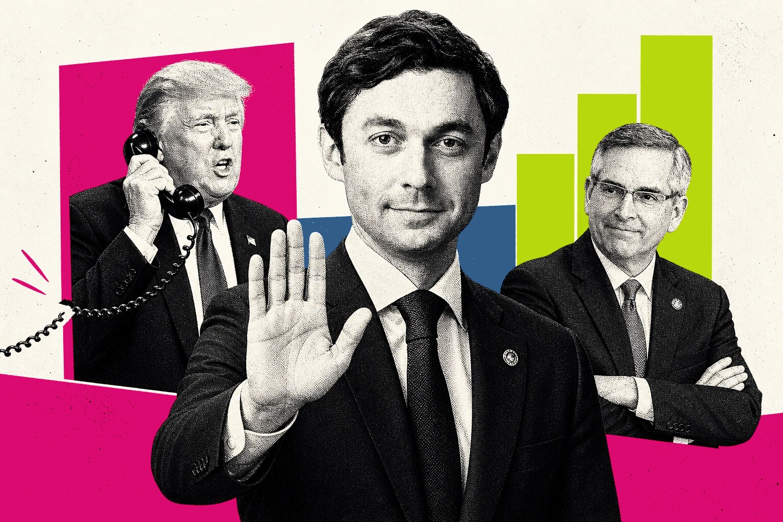 Jon Ossoff, Donald Trump, Brad Raffensperger