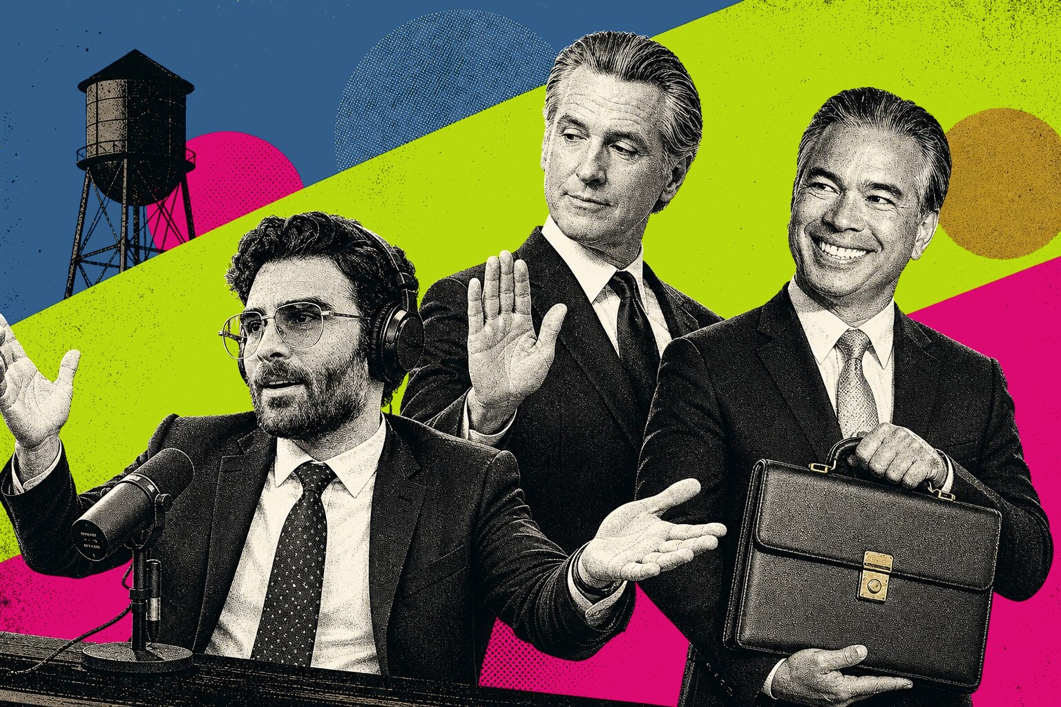Hasan Piker, Gavin Newsom, Rob Bonta