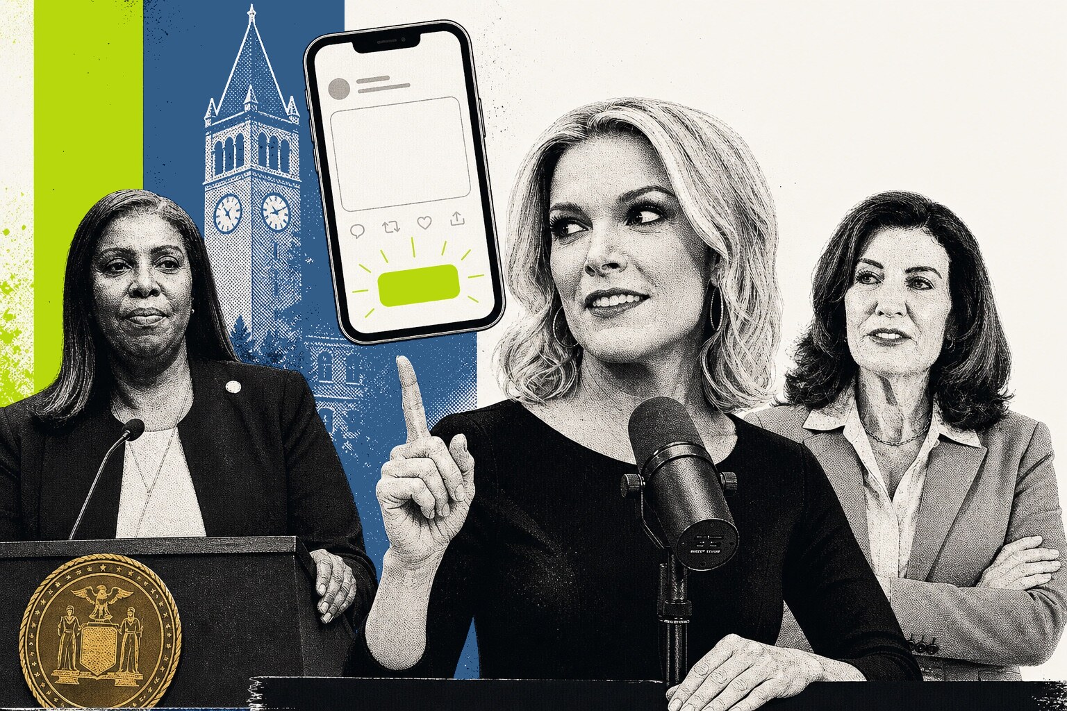 Megyn Kelly, Letitia James, Kathy Hochul
