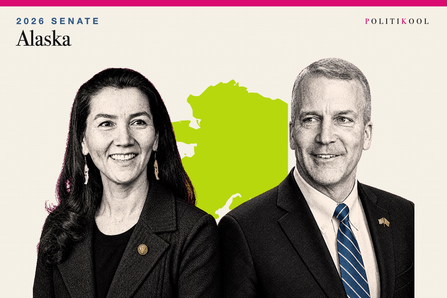 Mary Peltola and Dan Sullivan over the outline of Alaska