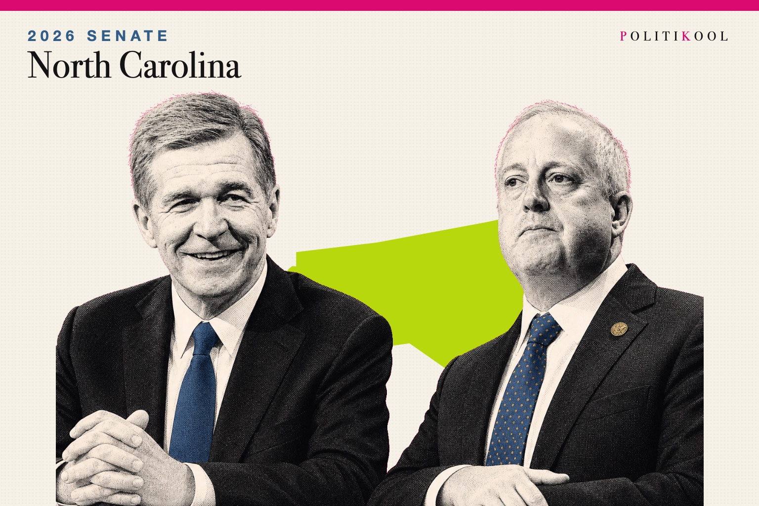 Roy Cooper and Michael Whatley over the outline of North Carolina
