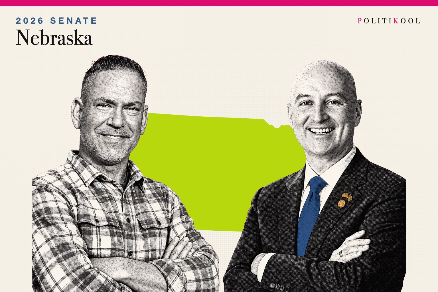 Dan Osborn and Pete Ricketts over the outline of Nebraska