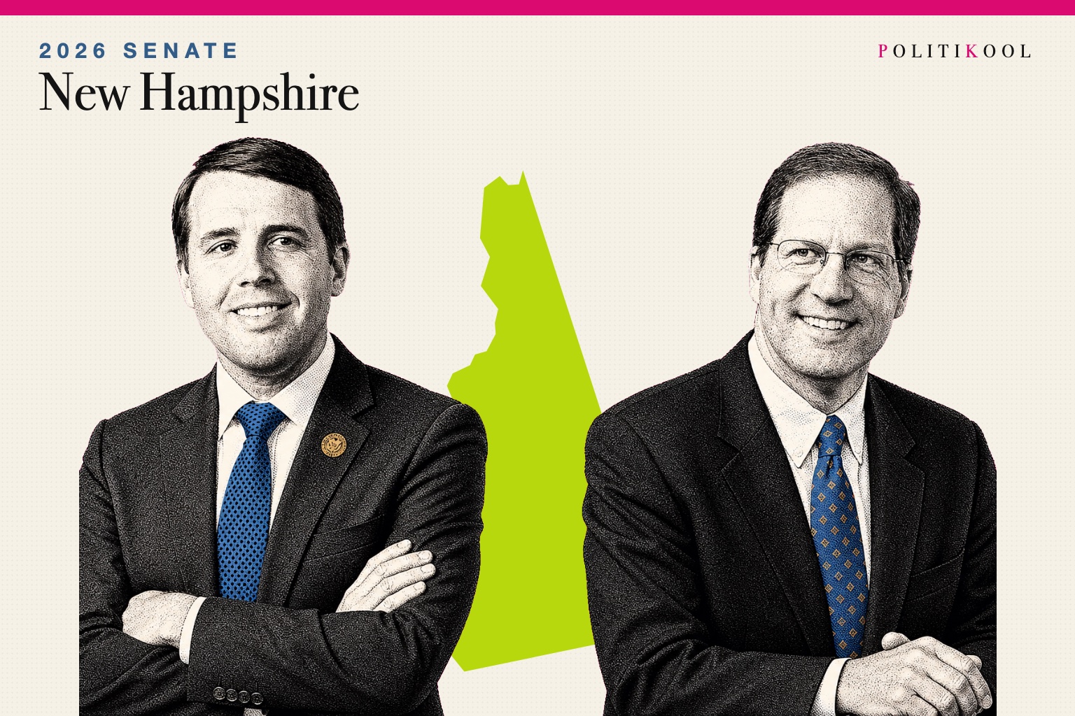 Chris Pappas and John E. Sununu over the outline of New Hampshire